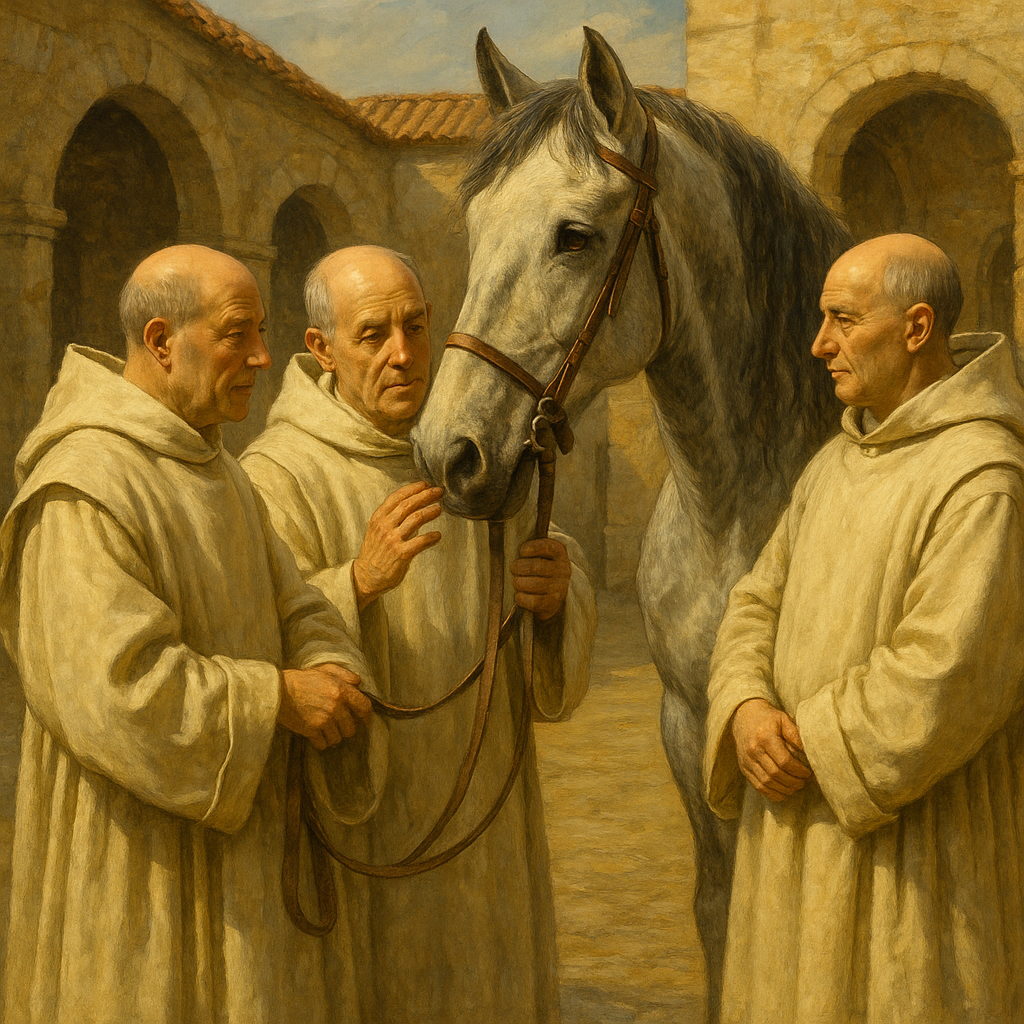 Monks of La Cartuja with an Andalusian horse