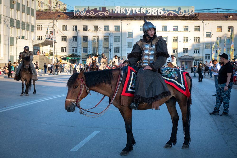 Yakut rider in traditional clothing and tack